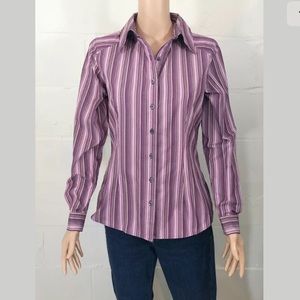 Pell & Co. Striped Cotton Blouse Purple Long Sleev